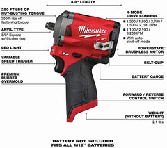 Milwaukee M12 Fuel 3/8 英吋(約 0.3 公分)衝擊扳手(裸工具) MILWAUKEE美沃奇(美行)