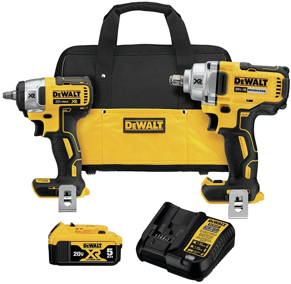 美行得偉Dewalt DCK215P1 20V MAX XR(5 Ah*1) 3/8 吋無線衝擊扳手+ 1/2 吋中檔衝擊扳手,帶Detent Pin套裝(預購10-15日) DEWALT得偉(美行)