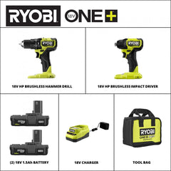 RYOBI 18V ONE+ HP 緊湊型無刷 1.5AH*2工具組合套裝(預購) RYOBI 良明(美行)