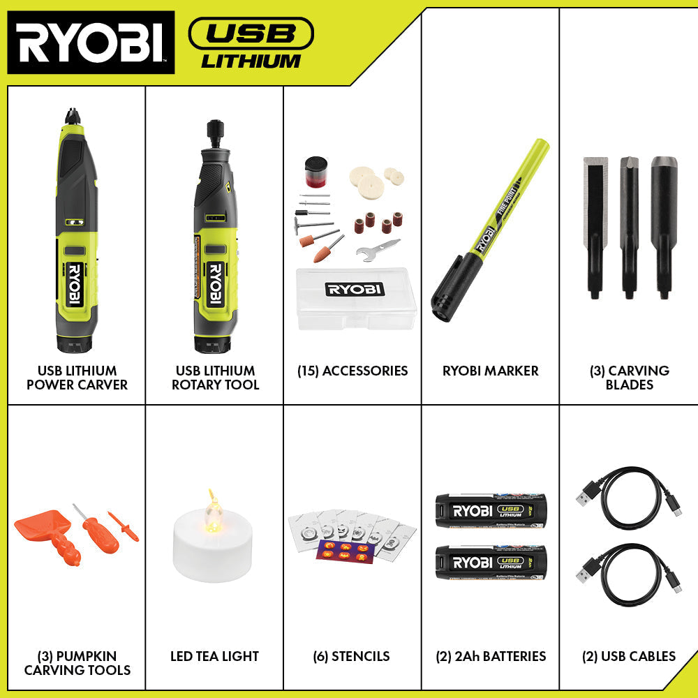 RYOBI USB 鋰 2 工具組合套裝，附雕刻工具-新品獨家販售 RYOBI