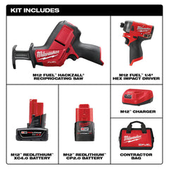美版MILWAUKEE 12V M12 FUEL 鋰離子無刷無繩工具組合套件，帶 1/4" 六角衝擊起子和 HACKZALL RECIP SAW MILWAUKEE美沃奇（美行）