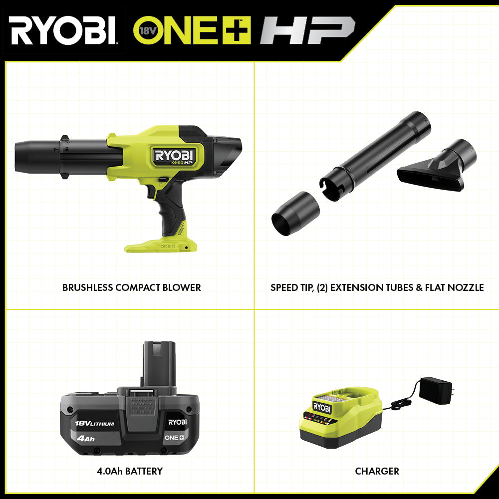 RYOBI 18V ONE+ HP 緊湊型無刷 220 CFM 鼓風機4AH 電池*1+叉機套裝（New） RYOBI 良明（美國）