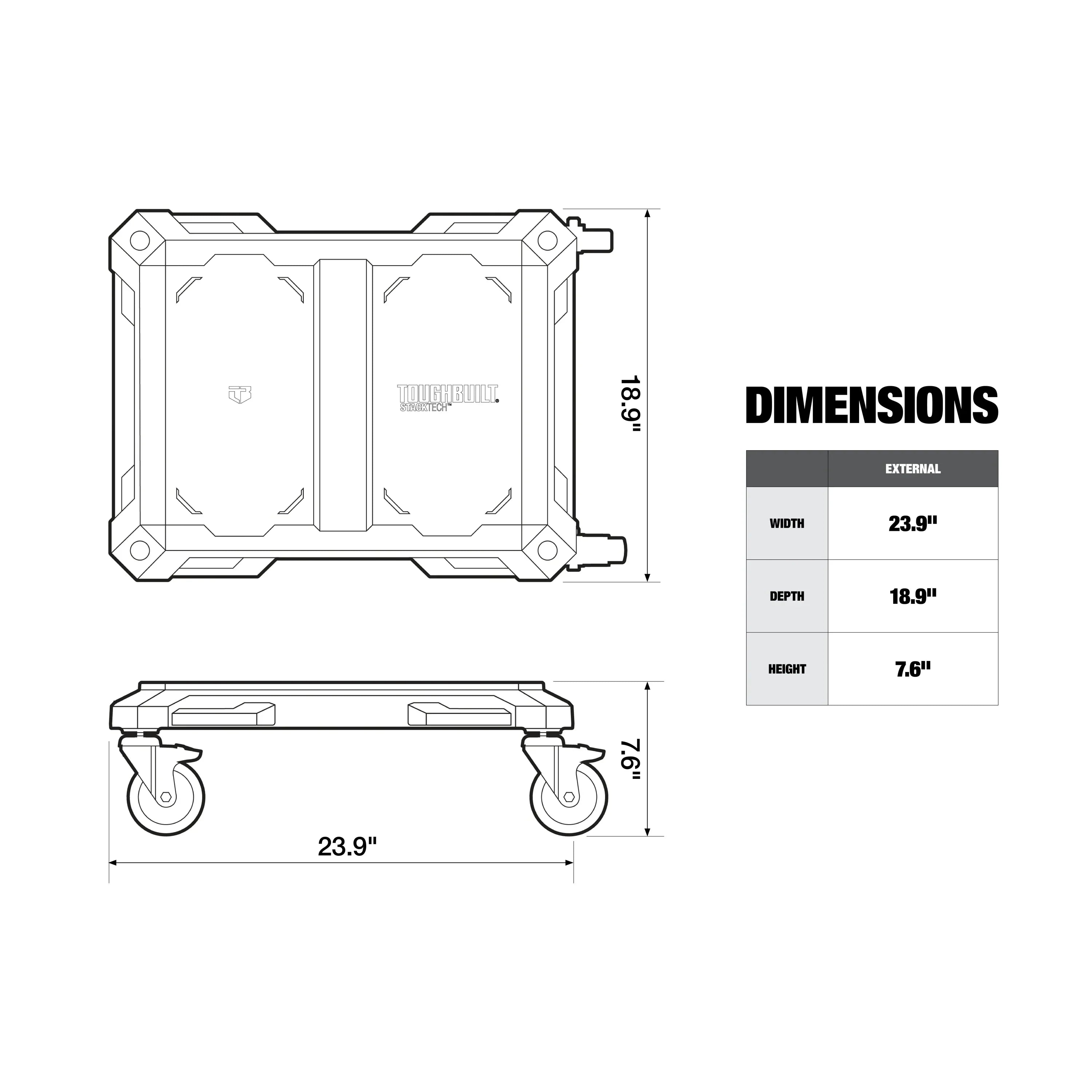 新款美國TOUGHBUILTSTACKTECH 塑膠/金屬滾動工具箱安裝座 (1) 4 輪推車TB-B1-T-10 TOUGHBUILT