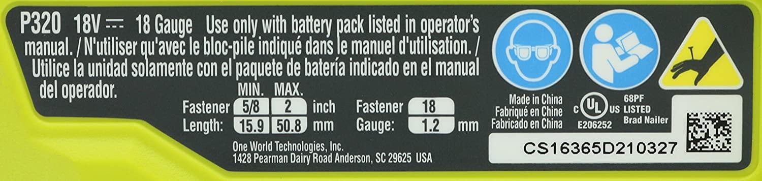 美國Ryobi 良明 P320 Airstrike 18 Volt One+ 鋰離子無線F釘槍(不含電池,僅限電動工具) RYOBI 良明（美行）