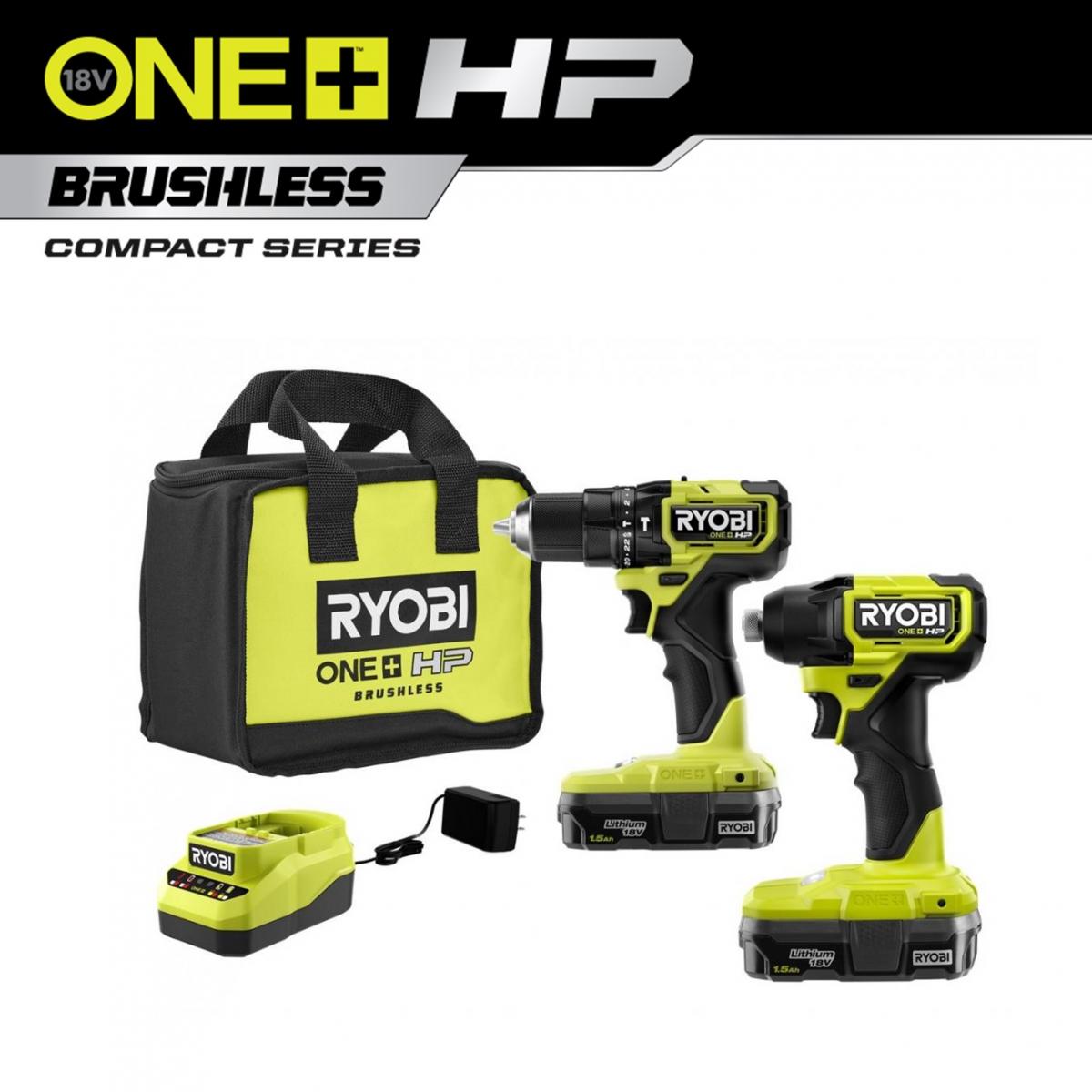 RYOBI 18V ONE+ HP 緊湊型無刷 1.5AH*2工具組合套裝（預購） RYOBI 良明（美行）