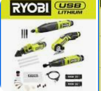 Ryobi  USB 鋰 4 件工具 Hobby 組合4套裝帶刀具、旋轉工具、雕刻機、膠水筆 RYOBI 良明（美行）